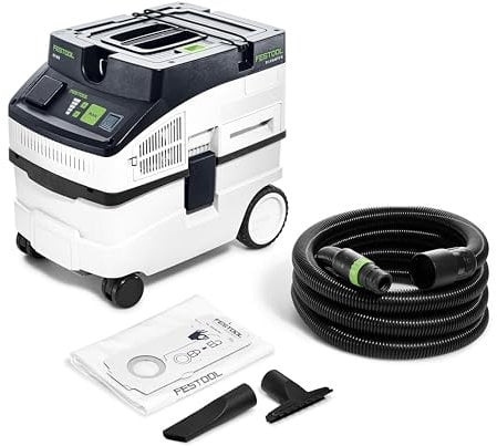 Festool CLEANTEC CT 15 E Aspirateur mobile pour eau et poussière, réservoir de 15 l, compact et mobile, avec accessoires, fonction antistatique, idéal pour atelier, chantier et voiture