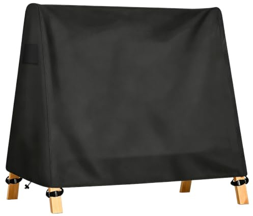 Cubierta de columpio en forma de A , Funda para columpio de porche Oxford 600D, impermeable, resistente al viento y a los rayos UV, con asa fluorescente, negro (215*143*174CM)