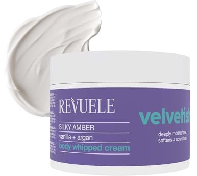 REVUELE Silky Amber Whipped Körpercreme 300ml – Vanille & Argan, Pflegend | Whipped Körpercreme, Vanille & Argan, Körpermousse, Intensive Feuchtigkeit, Pflegend, Arganöl, Seidenweiche Haut