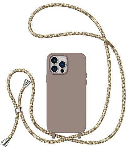 ZTOFERA Crossbody Lanyard Case for iPhone 12 Pro Max (6.7), Liquid Silicone Protective Phone Case with Strap Adjustable Neck Cord Necklace Soft Cover, Brown