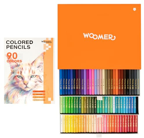 Woomer 90 Öl-Buntstifte 3,8 mm weich geeignet zum Ausmalen für Erwachsene | Lichtbeständig, hohe Farbabgabe, leichtes Mischen und Schichten, 3 Schubladenbox, für Farbverläufe und Details