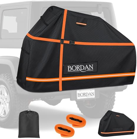Bike Cover for Transport 2 Bikes on Rear Bike Rack, 600D Waterproof Bike Rack Covers for 2 Bikes on Hitch Travel, Outdoor Storage Bicycle Rain Cover for Transport on Rack with Straps & Storage Bag