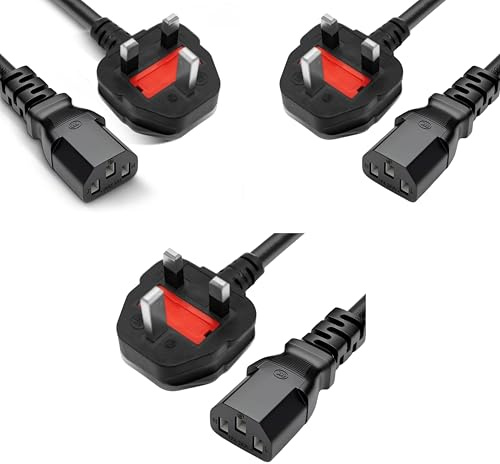 UK 3 Pin Kettle Lead Power Cable IEC C13 to BS1363 Plug 1.5M 5FT 6FT AC Mains Power Cord 13A 250V for PC Computer Monitor TV Printer Laptop Power Supply Black (3, 2M)