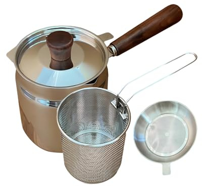Friteuse – Passoire à friteuse en acier inoxydable avec grande capacité, panier et passoire | Récipient à graisse de bacon pour cuisine, maison, camping, cuisinière, barbecue, cuisine, dinde