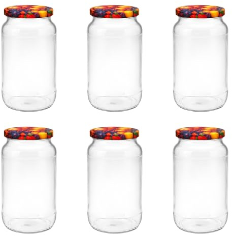 hocz 6x Einmachgläser 1 Liter | mit Deckel Obst TO 82 | leere Gläser mit Schraubdeckel zum befüllen 1 L | 1000 ml Sturzgläser, Schraubgläser, Marmeladengläser Set | 6 Stück
