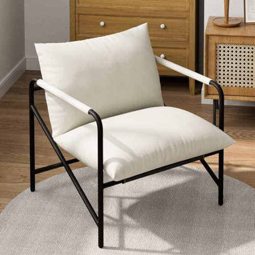 naspaluro Armlehnstuhl mit Metallgestell, Moderner Lounge Akzentstuhl mit Memory-Schaum, Ergonomischer Lesesessel für Wohnzimmer, Schlafzimmer und Ankleidezimmer, Beige