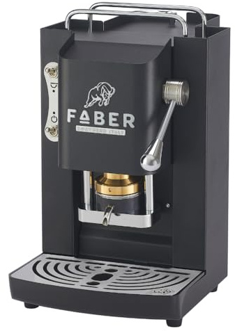 FABER COFFEE MACHINES | Deluxe 3.0 | Kaffeemaschine ESE 44mm mit Elektroventil, herausnehmbarer Padhalter, 1L Glastank und verstellbarer Messing-Padpresser (Schwarz, Chrom)