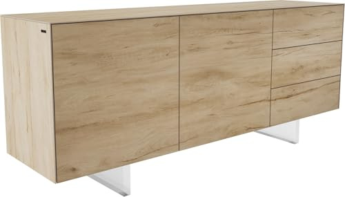DELIFE Kommode Cuor Keramik Laminam® Sabbia Eichefarbig 180 cm 2 Türen 3 Schubfächer Fuß Schwebeoptik Acrylglas Sideboard