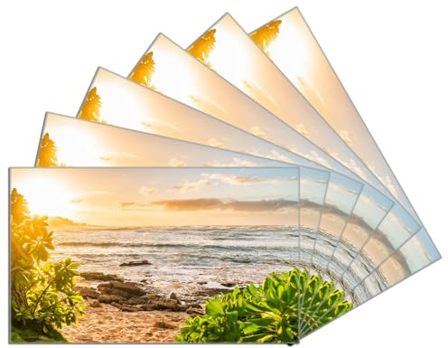Wallario 6er Set Frühstücksbrettchen aus Glas, Glasunterlage, Glasbrettchen Strand im Morgenlicht, Größe 14 x 23 cm, Sicherheitsglas