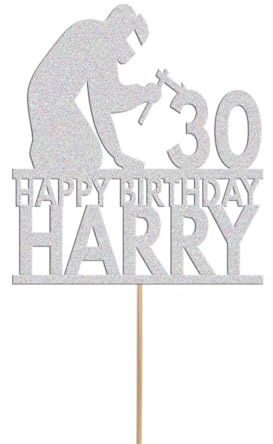 Personalised Welder Birthday Cake Topper Welding Cake Decoration Any Name Age | Personalised Cake Topper with Custom Name & Age | Birthday Party Decoration | Silver