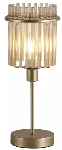 Britalia Table Lamp with Glass Rod Shade, Champagne Gold, Metal Base, SES E14, 37.5cm, 1.32KG, Clear Inline Switch