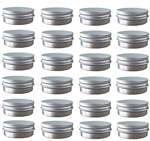 24 Pack (2 Oz/60ml) Screw Top Round Aluminum Tin Cans, Metal Tin Storage Jar Containers with Screw Cap for Lip Balm, Cosmetic, Candles, Salve, Make Up, Eye Shadow, Powder, Tea
