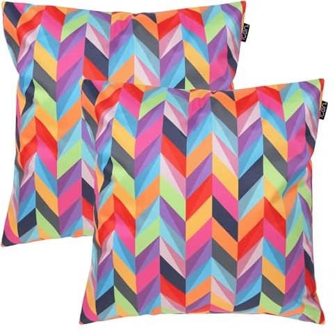Bean Bag Bazaar Outdoor Cushions Filled, Bright Collection, Waved Print, Set of 2, 43cm x 43cm, Water Resistant, Outdoor Cushions for Garden Furniture, Garden, Patio