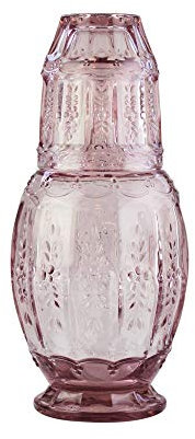 Elle Décor 310123PK Vintage Bedside Water Carafe with Tumbler – Elegant Pitcher and Matching Drinking Glass Doubles As Lid for Guest Room, Office-Makes A Gift, Pink