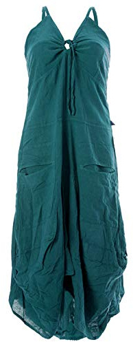 Vishes - Alternative Bekleidung - Lagenlook Ballonkleid mit verstellbaren Trägern türkis 32-34
