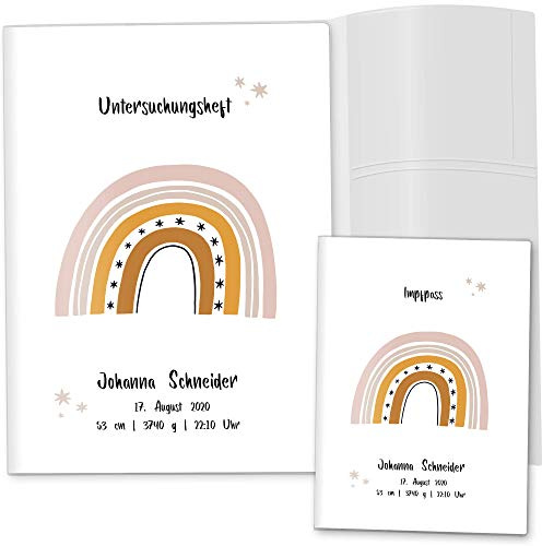 OLGS U-Heft- und Impfpasshülle mit Personalisierung 3-teilig Set | Untersuchungsheft Hülle Regenbogen | Geschenkidee mit Namen, Geburtsdatum (Uheft, Impfpass personalisiert, Sternchen)