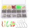 550pcs Fishing Hooks and Fishing Bait set, High Carbon Steel Fish Hooks with Plastic Box(500pcs/10 Sizes 3#-12# Barbed Hooks), 4 Style Soft Plastic Worms, for Freshwater Saltwater Fish Tackle