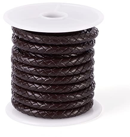 PandaHall 4 Meters 5mm Braided Leather Cord Coconut Brown Round Genuine Leather Cord for DIY Bracelet Necklace Jewelry Making