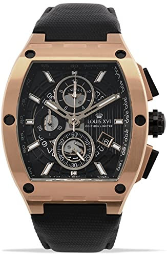 LOUIS XVI Herren-Armbanduhr Noblesse Rosegold Schwarz Tonneau Chronograph Analog Quarz Edelstahl 1022