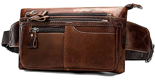 LEUCHTBOX Echtleder Bauchtasche Hüfttasche Gürteltasche Premium Hüftgurt Viele Fächer Rindsleder für Outdoor, Biker, Reiten, Wandern (Kaffeebraun)