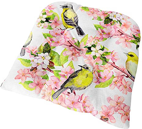 FANSU Coussin de Chaise avec Attache, Oiseau & Fleurs Imprimer Lin Galette de Chaise Epais Tatami Confortable Coussins de Chaise pour Intérieur Extérieur Jardin Patio (40x40x6cm,Fleurs Roses)