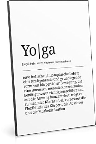ARTFAVES® Worterklärung Yoga | Definition Bild schwarz-Weiss als Geschenk | Holzschild mit Spruch zum Thema Spiritualität/Achtsamkeit/Sport