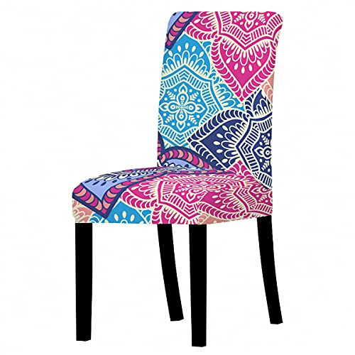 Coprisedie con Schienale Alto 2/4/6pezzi, Chickw11 3D Boemia Mandala Elegante Stile Elasticzzato Lavabile Estraibile Copertura della Sedia per Hotel Banchetto Party Decor (Rosa Blu,4 Pezzi)