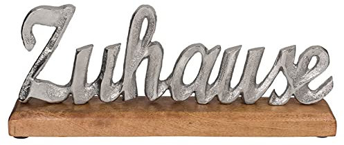 Murago - Zuhause Schriftzug Figur auf Holzsockel Home Dekoration Silber-farbig Skulptur Metall Einrichtung