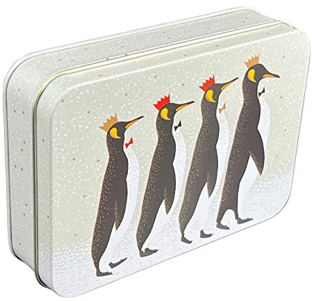 Geschenkdose Design Sara Miller - Liebevoll gestaltete rechteckige Bonbondose - Motiv Pinguine - Bonbondose, Keksdose, Blechdose - Maße (L x B x H) 14,2 x 10,1 x 3,7cm