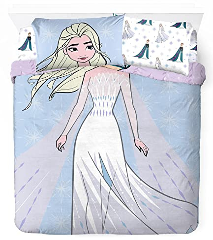 Jay Franco Disney Frozen Rollenspiel 100% Baumwolle 4-teiliges Bettwäsche-Set für Doppelbett – inkl. Bettbezug, Spannbetttuch und Kissenbezüge