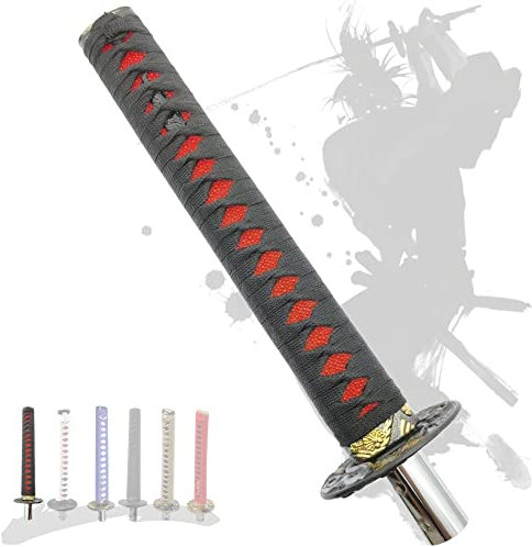 JINGLING Schaltknauf Samurai-Schwert Katana Manual Stick AT MT Car Universal Custom Schalthebelkopf mit 4 Arten von Adaptern (Schwarz und Rot, 30,8 cm)