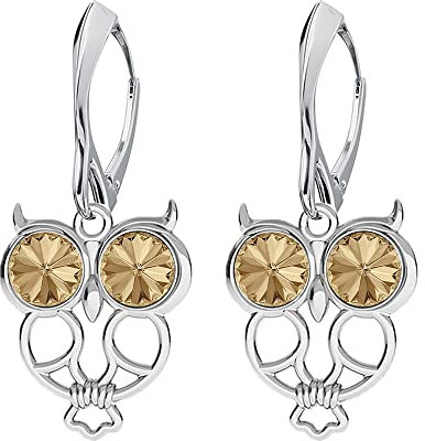 Ohrringe Silber 925 Hängend für Damen Eule Weisheit - Viele Farben - Ohrringe Hängend mit Kristallen Schmuck für Sie Silber Ohrringe Mädchen Geschenk Frau Handmade: Ohrringe (Golden Shadow)
