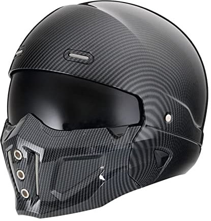 Woljay Offener Helm Integralhelm Motorradhelm Modulare Helme für Unisex-Adult Straße Fahrrad Kreuzer Roller DOT ECE genehmigt (Large,Glanz Kohlefaser)