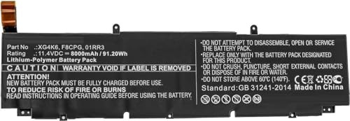 CoreParts Laptop Battery for Dell 91.20Wh Li-Polymer 11.4V, DEP575NB 01RR3,F8CPG,XG4K6 (91.20Wh Li-Polymer 11.4V 8000mAh for Dell Precision 5750 0YY3V, Precision 5750 370P9, Precision 5750)