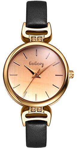 JewelryWe Uhren Damen Analog Quarz Armbanduhr Klassisch Einfach Leder Armband Beiläufige Uhr für Frauen Mädchen Schwarz
