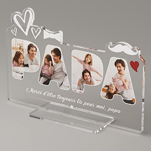 iDIY Cadeau Papa Cadre Photo Fête des Pères - Cadeau Personnalisé avec Photo et Texte, Cadeau Fête des Pères, Cadeau Anniversaire Papa, Cadeau Homme Personnalisé, Plaque Plexiglas 15 x 22 cm