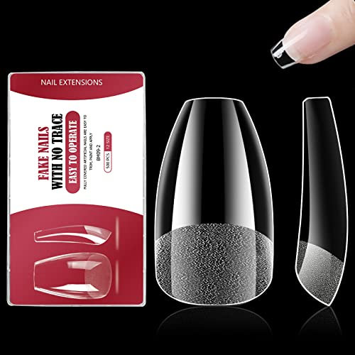 500 Stück Nageltips,Falsche Nägel Tips Set,Full Cover Tips für Gelnägel,Klare Acryl Nägel Künstliche Fingernägel,12 Größen,für Nagelstudios und DIY-Nagelkunst(Kurzer Sarg)