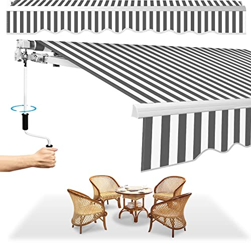 Herrselsam Gelenkarmmarkise Markise, 250x200cm Einziehbare Markise mit Handkurbel, Sonnenschutz Wasserschutz, Winkel einstellbar bis 30 Grad, Erfordert Montage inkl. Wandhalterung, Weiß Grau