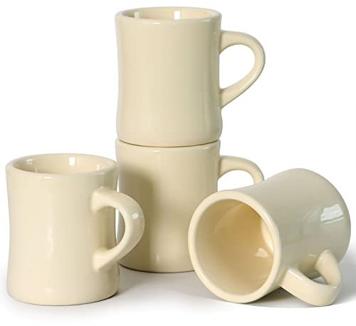 harebe Retro Coffee Cup Set of 4, 10 OZ Heavy Classic Ceramic Diner Mugs Set with Handle for Coffee, Tea, Cocoa, Milk, Latte(Cream)