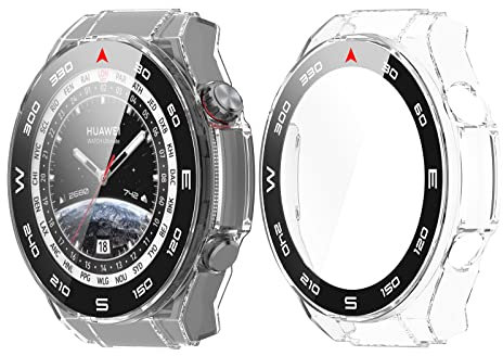GIOPUEY [2 Pack Funda para Huawei Watch Ultimate, Protector de Pantalla + Bastidor rígido, Protección Total del Paquete - Transparent+Transparent