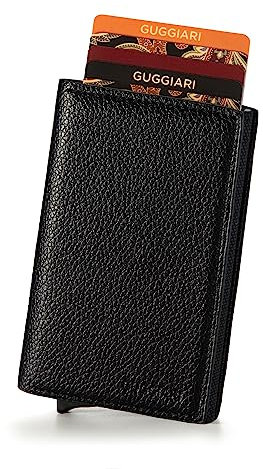 GUGGIARI® Porte Carte - Porte Carte Bancaire avec Poche pour Monnaie et Poche à Rabat avec Fermeture Magnétique - Portefeuilles Pop-up avec Blocage RFID - Porte Cartes Mince - Black