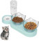 Tilted 15° Cat Bowl, Detachable Adjustable Cat Food Bowl with Stand, Cat Floating Water Bowl with Gravity Water Feeder, Anti-spill Pet Food Feeding Bowl for Cat and Puppy (green)
