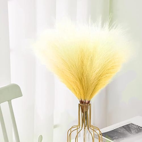 GEFIRE 30 Stück Künstliche Pampasgras Farbverlauf Gelb Pampas Grass Deko Trockenblumenstrauß, 55cm Pampasgras Getrocknet für Blumen Arrangements Heim Decor,Pampasgras Flauschige Wedel