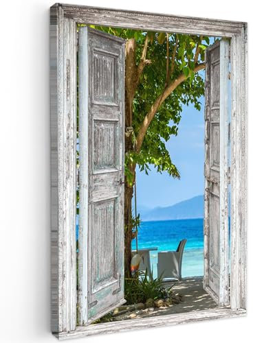 MuchoWow© Wandbilder Groß 80x120 cm XXL Wohnzimmer Wanddeko Schlafzimmer Zimmerdeko Fotowand Zimmer Deko Wand Dekoration Wall Art Strand - Tropisch - Meer - Fensterblick