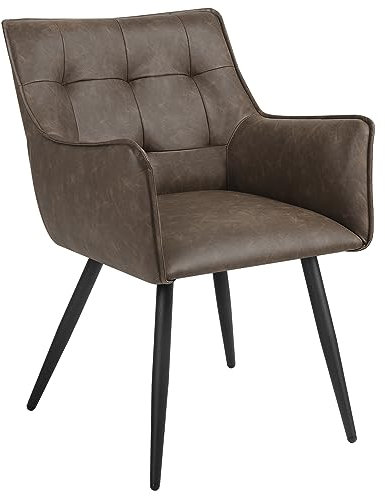 WOLTU Esszimmerstuhl, Sessel, Küchenstuhl, Polsterstuhl, Stuhl mit Armlehnen Rückenlehne, Wohnzimmerstuhl mit Kunstlederbezug, Metallbeine, für Esszimmer Küche, Dunkelbraun, BH375dbr-1