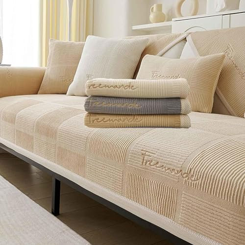 LINGKY Couch Überzug, Sofa Überzug 1/2/3/4 Sitzer L Form Sofa Cover Sofabezug Ecksofa, Sofadecken Für Sitzfläche, Sofaschoner rutschfest, Universelle Sofa Überwurf (Khaki,110x240cm/Rechteckig)