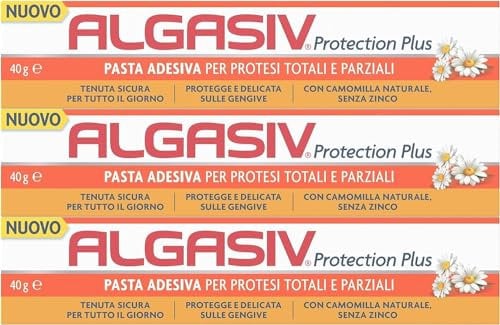 Algasiv Protection Plus Pasta Adesiva Per Protesi Totali E Parziali Con Camomilla Naturale, 40 g (3 Pack)
