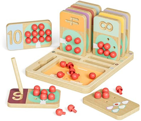 TOP BRIGHT Wooden Math Toy for 3 Years Old Toddlers, Montessori Educational Learning Toy for Children Age 3 4 5 Birthday Gift for Boys Girls, Counting Peg Board Game and Number Writing Practice