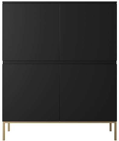 Selsey Kommode Schrank Aufbewahrungsschrank 100 cm 4 Türen 8 Fächer Schwarz Goldene Beine Bemmi