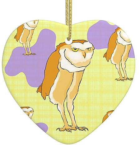 Stehende Eule, Weihnachtsdekoration, bedruckt, Weihnachtsdekoration, hängende Dekoration, Weihnachtsbaumschmuck, Keramikornament